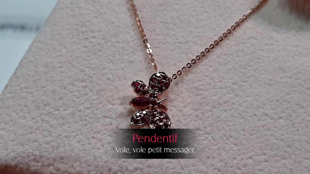 Pendentif Vole, vole petit messager - Or Rose & Rubis | Gemperles