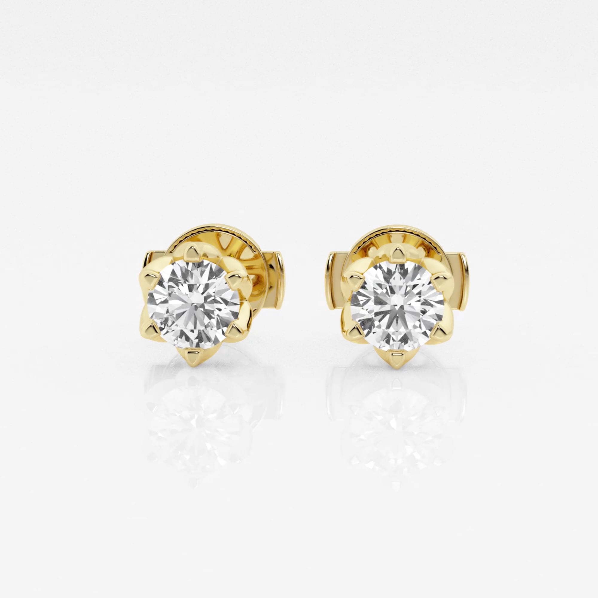 product video for 1 ctw Round Lab Grown Diamond Six Prong Flower Petal Solitaire Stud Earrings