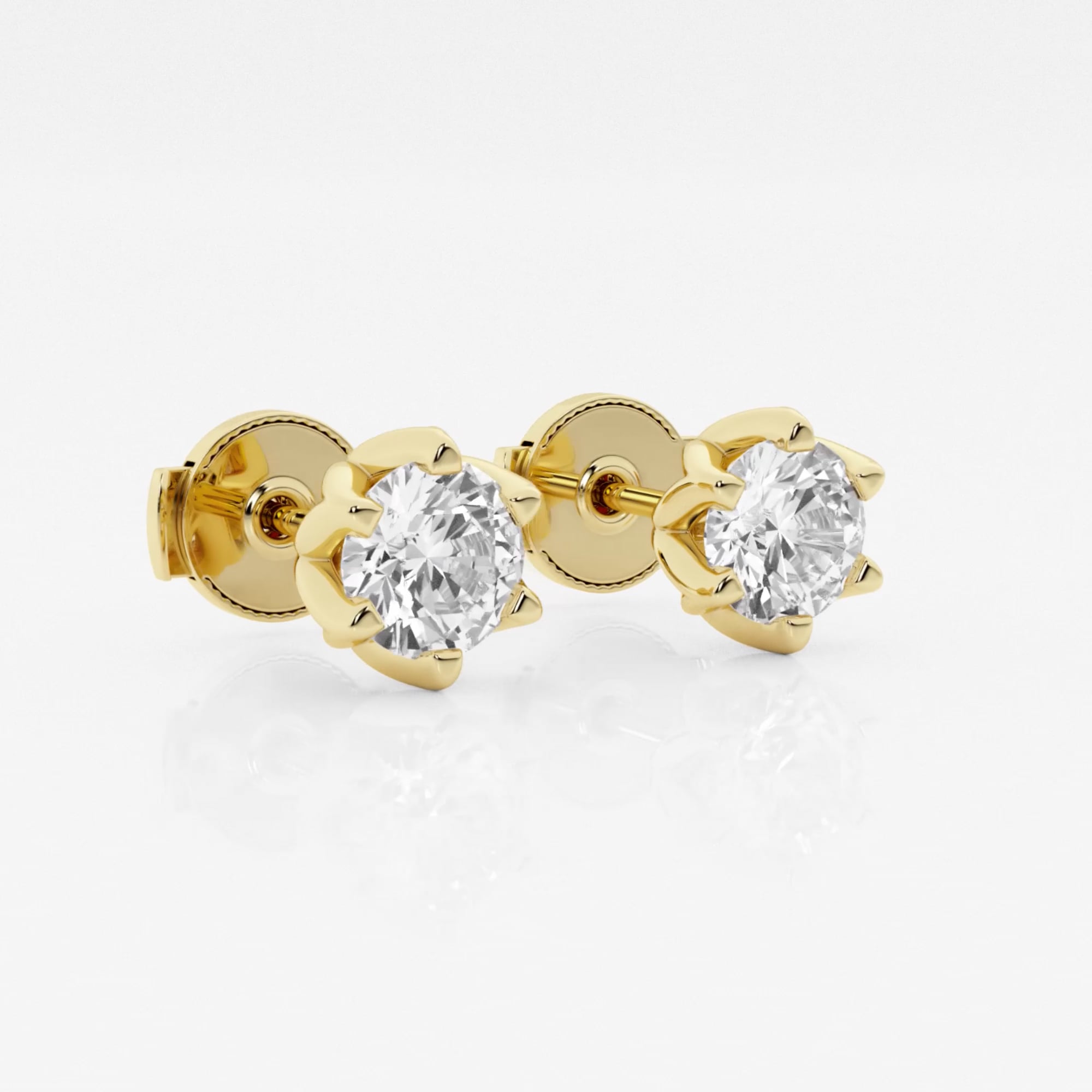 product video for 1 1/2 ctw Round Lab Grown Diamond Six Prong Flower Petal Solitaire Stud Earrings