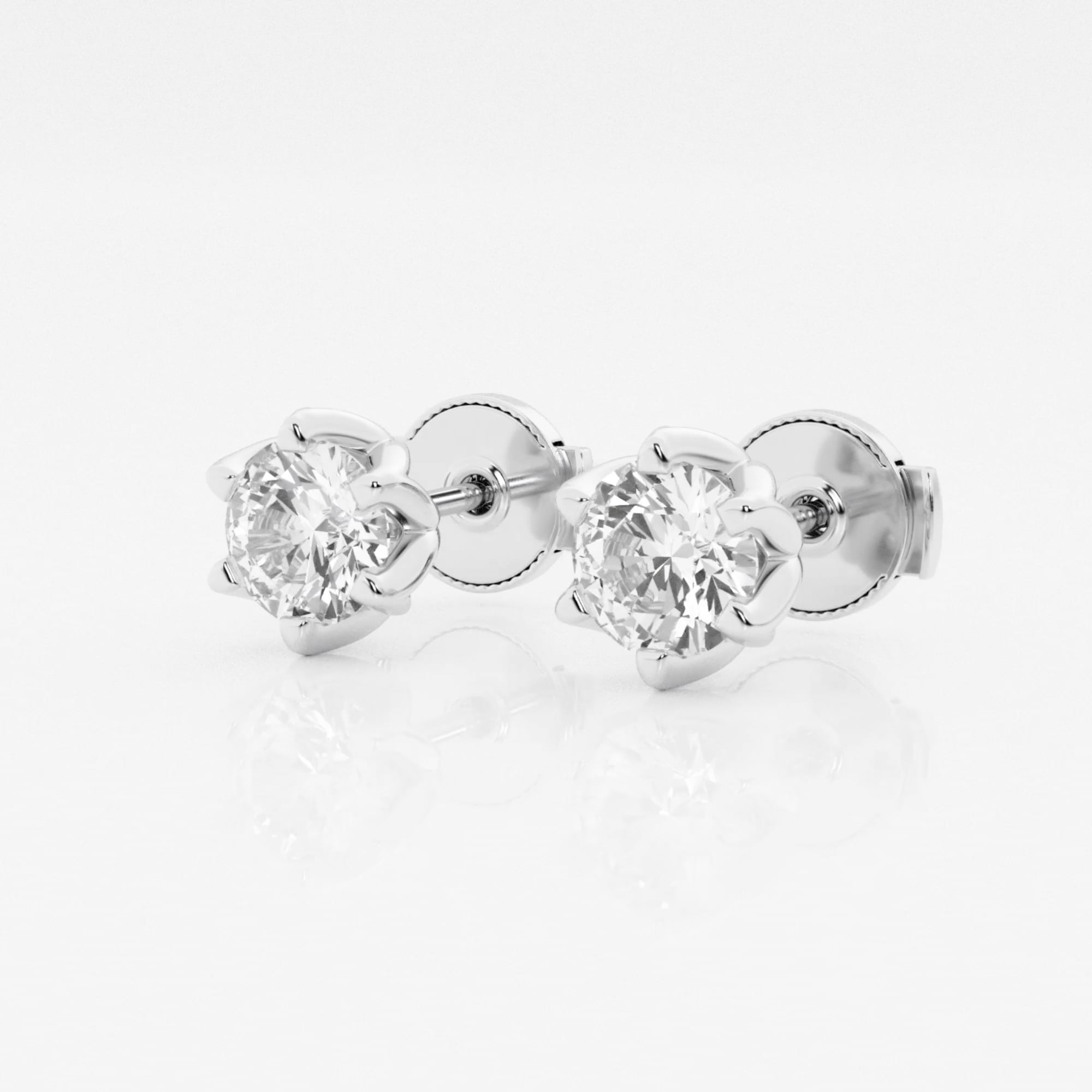 product video for 1 1/2 ctw Round Lab Grown Diamond Six Prong Flower Petal Solitaire Stud Earrings