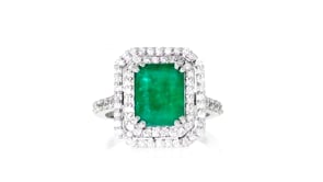 3.00 Carat Emerald and 1.60 ct. t.w. Diamond Ring in 14kt White Gold