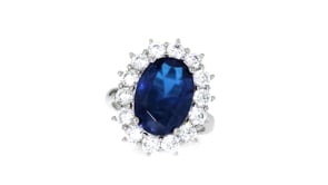 5.30 Carat Simulated Sapphire and 1.80 ct. t.w. CZ Ring in Sterling Silver