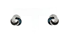 25 ct. t.w. Blue, Black and White Diamond Love Knot Earrings in Sterling Silver