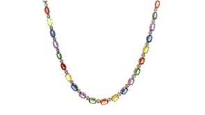 15.10 ct. t.w. Multicolored Sapphire and .36 ct. t.w. Diamond Necklace in 14kt Yellow Gold