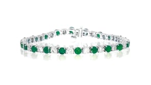 4.80 ct. t.w. Emerald and 1.00 ct. t.w. Diamond Tennis Bracelet in Sterling Silver