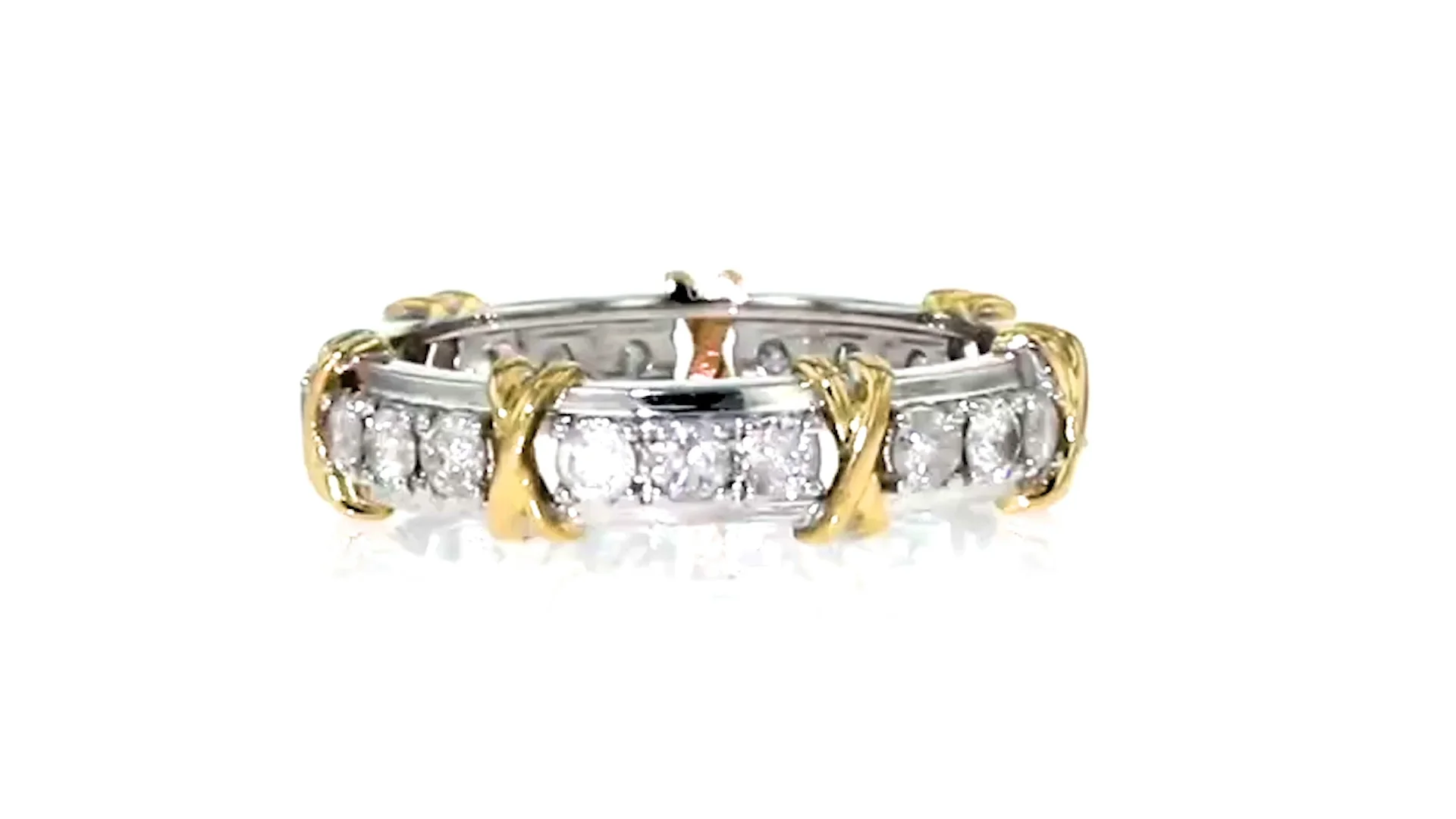 1.00 ct. t.w. Diamond X Station Eternity Band in 14kt Two-Tone