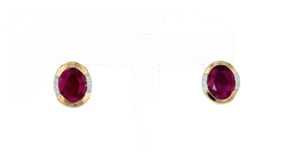 4.60 ct. t.w. Oval Ruby Earrings with Diamond Accents in 14kt Yellow Gold