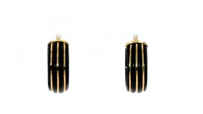 Black Agate Hoop Earrings with 14kt Yellow Gold