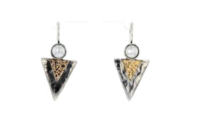 7-7.5mm Cultured Pearl Triangle Drop Earrings in Sterling Silver with 14kt Yellow Gold
