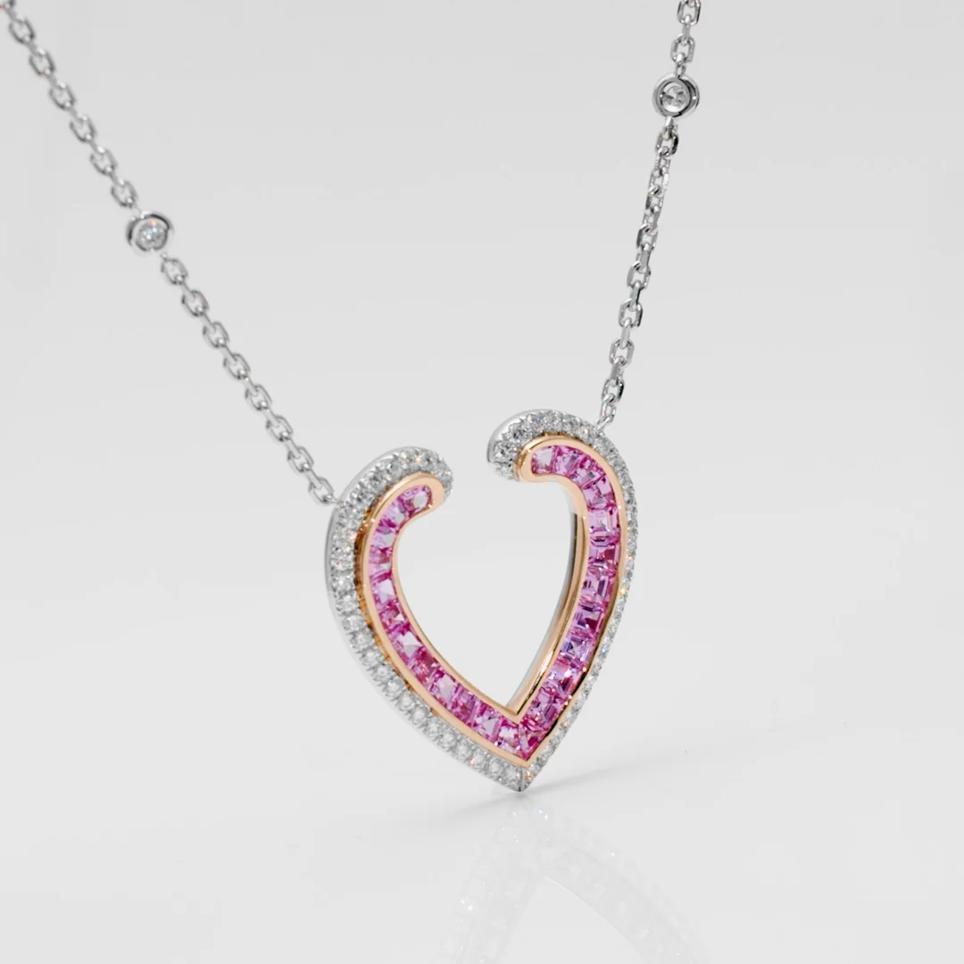 Aloria Calibré Cut Pink Sapphire Pendant | In 18ct White and Rose Gold