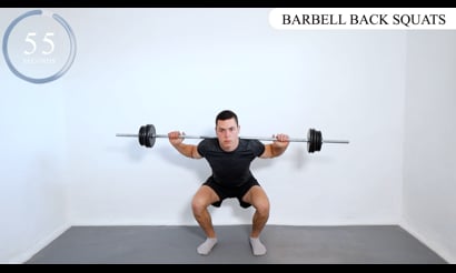Barbell Back Squats, Barbell Dead Lift, Barbell Forward Lunge, Barbell Standing Calf Raise, Barbell Hip Thrust