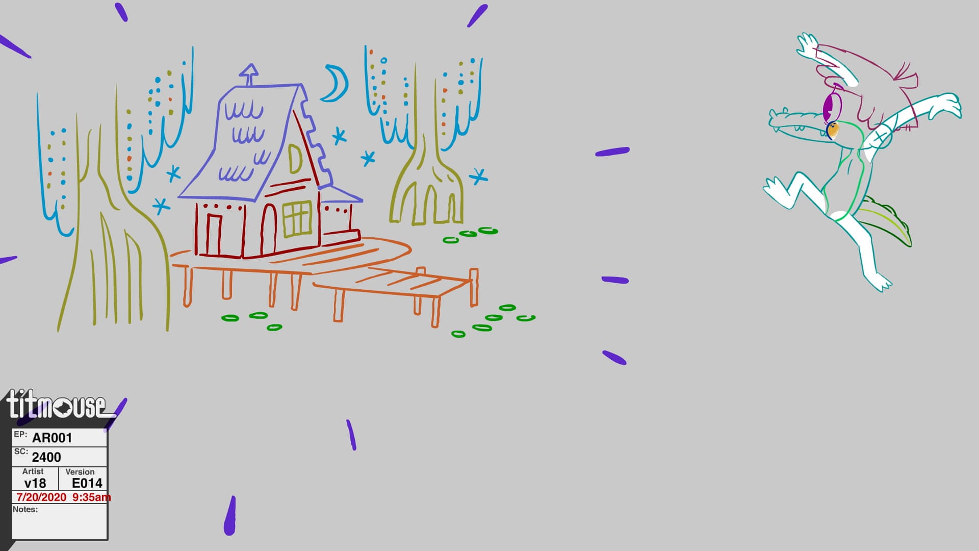 Arlo the Alligator Boy - Rainbow Spiral - Rough Animation
