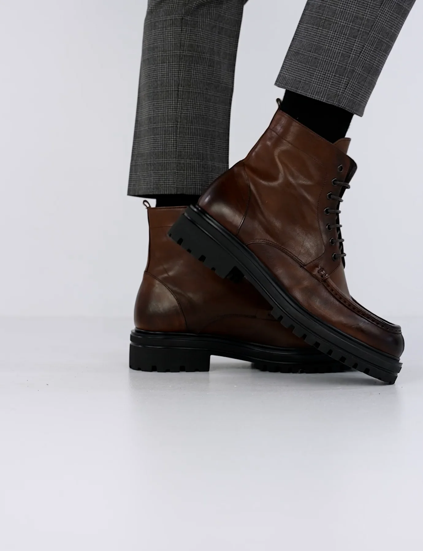 Combat boots man heel 1 cm brown leather | Barca Stores