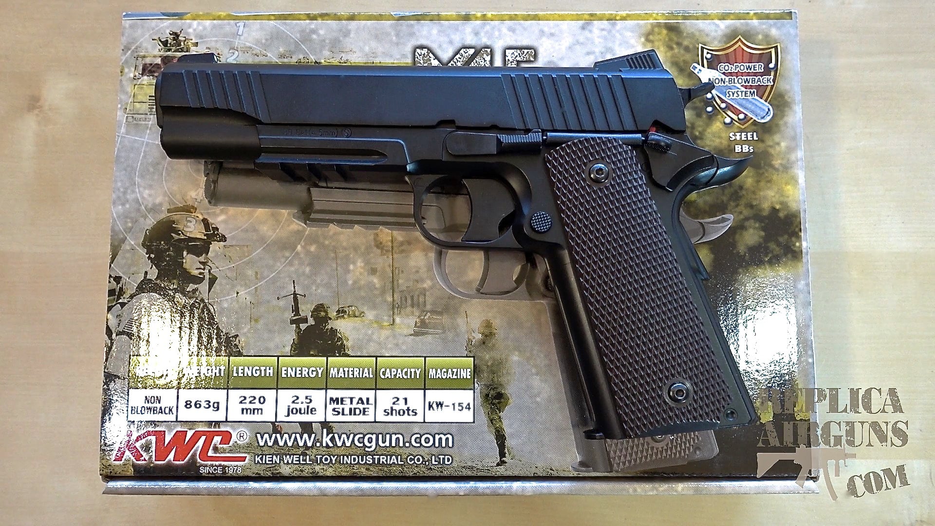 KWC Metal Slide CQBP M45 A1 Non-Blowback CO2 BB Pistol Table Top Review