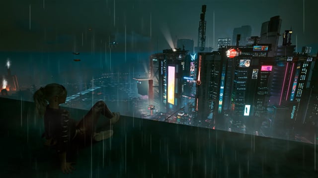 Cyberpunk 2077 animated wallpaper Sea City. 