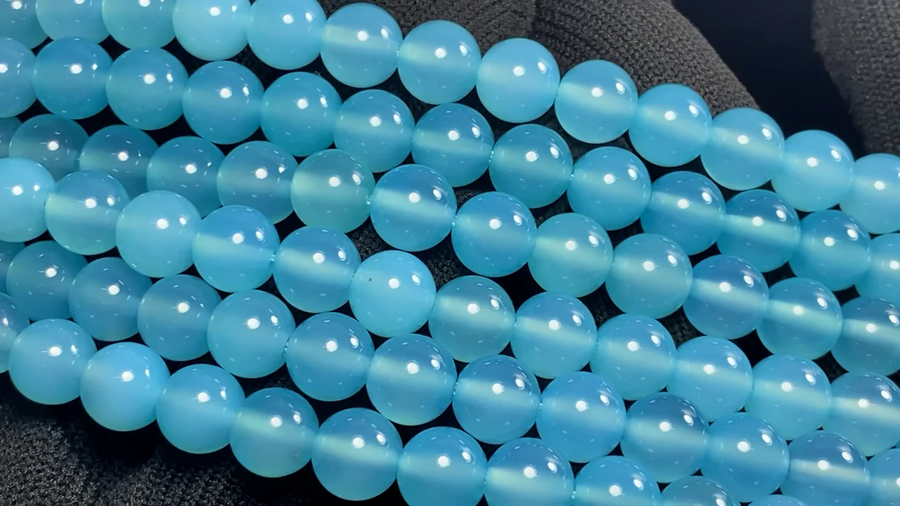 シーブルーカルセドニー ラウンド8mm 1/4連～1連｜天然石ビーズの卸