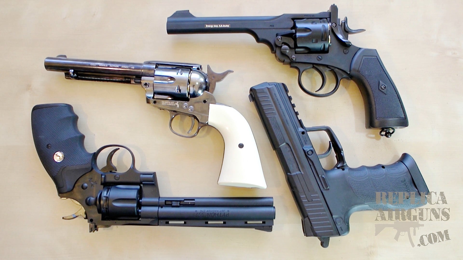 Colt Python Polymer - HK45 - Webley and Scott MK6 - Colt SAA Blued CO2 BB Pistol Preview