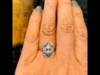 Diamant, saffier, 18 kt, platina ring 10522-6618