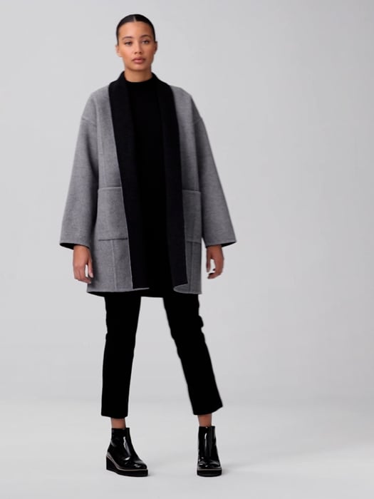 Eileen Fisher Hooded Wool & Cashmere Double Face Coat In Chmon