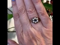 Anello con smeraldo, pietra di luna, perla, 14 ct 10606-6681