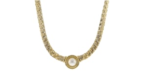 8mm Cultured Pearl Flat Wheat Chain Necklace in 18kt Gold Over Sterling
