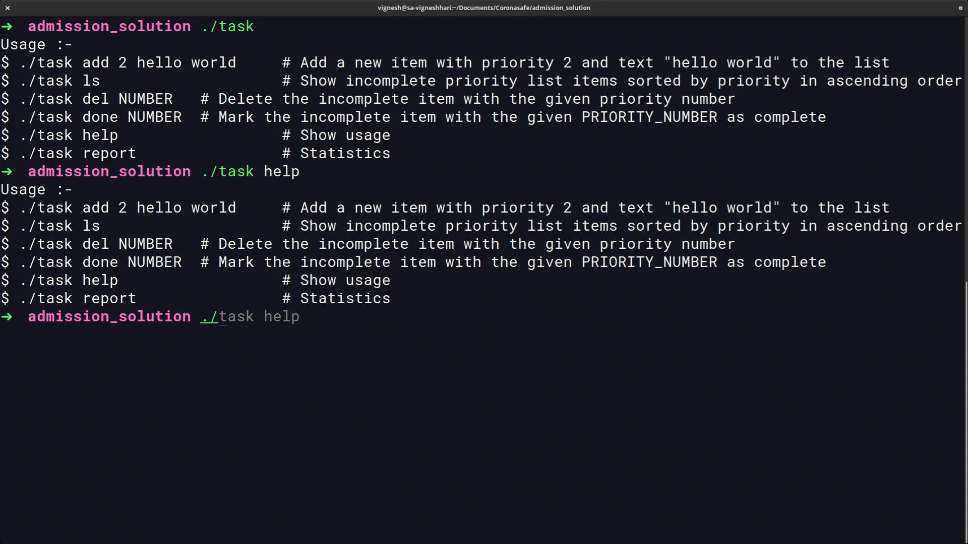 Tasks Command Line Application Demo