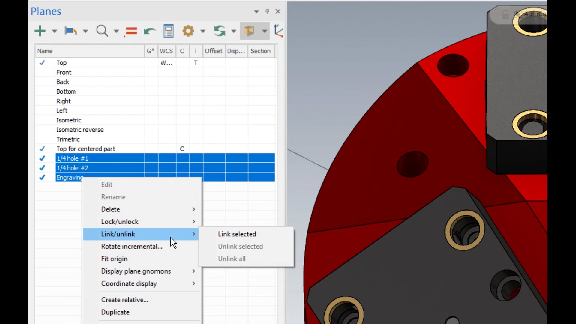 Linking and Unlinking Custom Planes