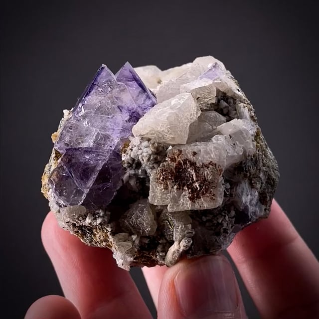 Gem octohedral Fluorite with Calcite (superb for locale!)