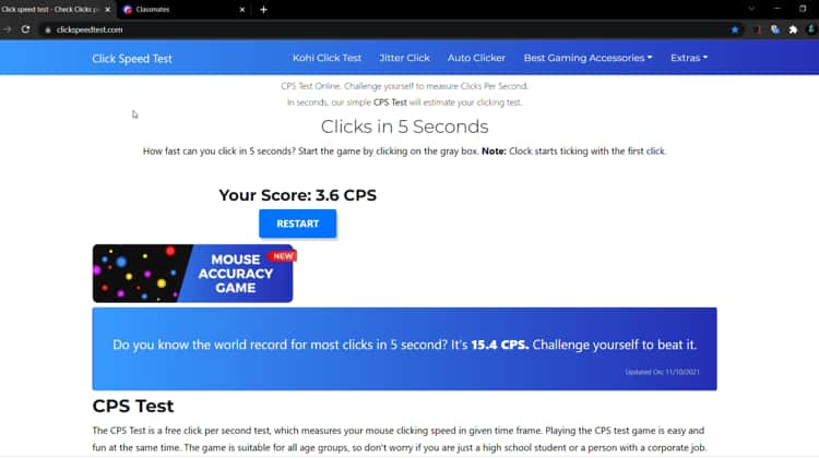 Click speed test - Check Clicks per Second - CPS Test Online - Google  Chrome 2021-11-10 13-22-02.mp4 on Vimeo