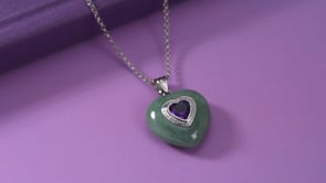 Jade and 1.50 Carat Amethyst Heart Pendant Necklace in Sterling Silver