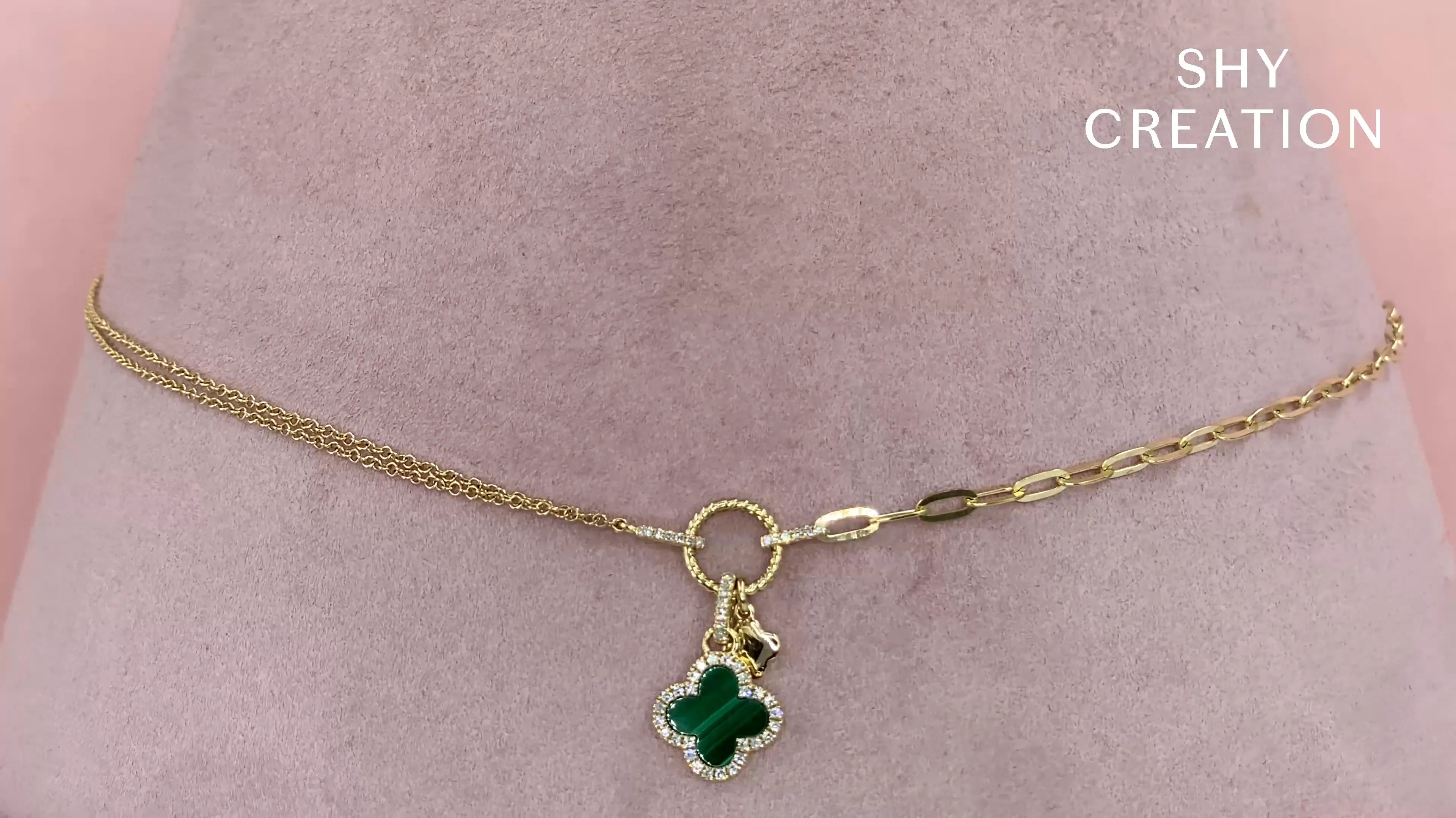 0.12CT DIAMOND & 0.54CT MALACHITE CLOVER PAPER CLIP LINK