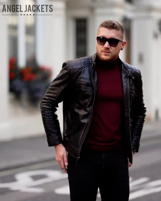 Real Lambskin Biker Black Leather Jacket for Men - AngelJackets
