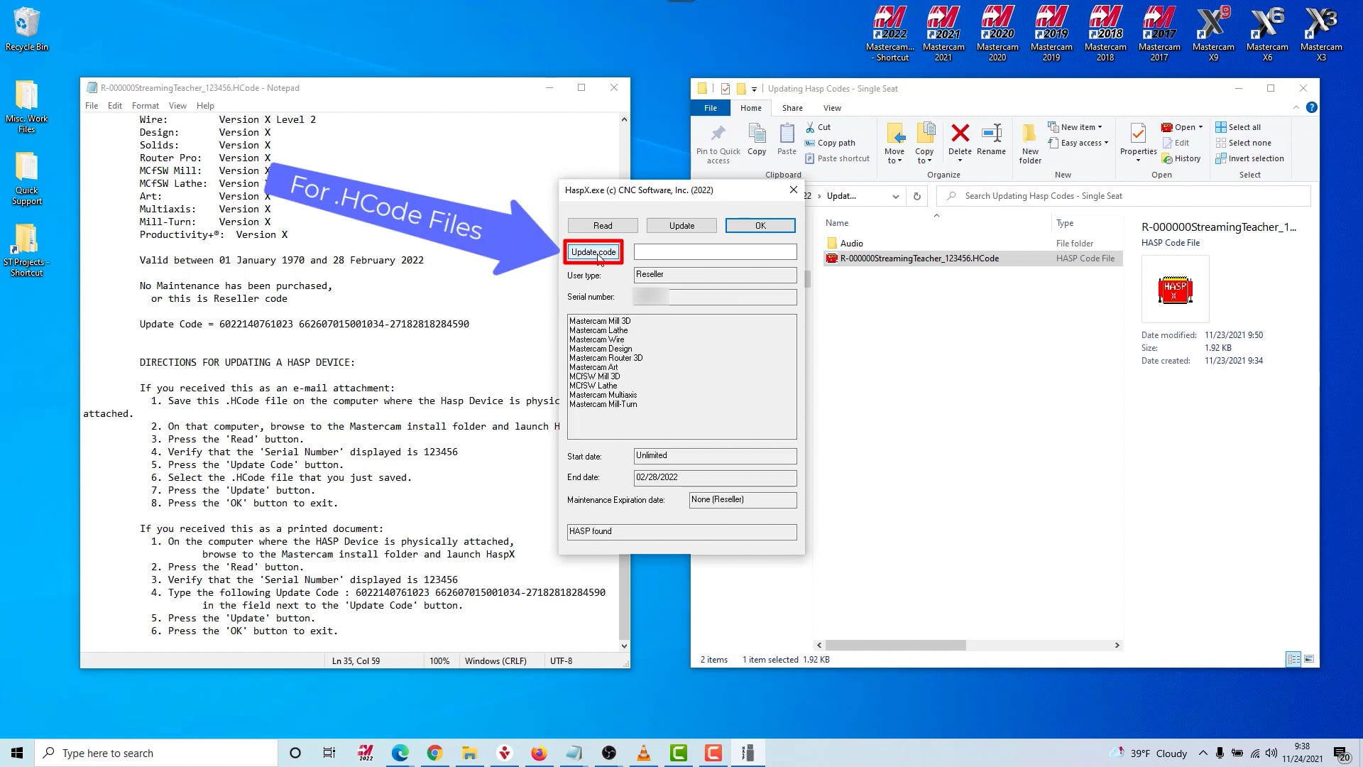 How to update Hasp codes (single seat)