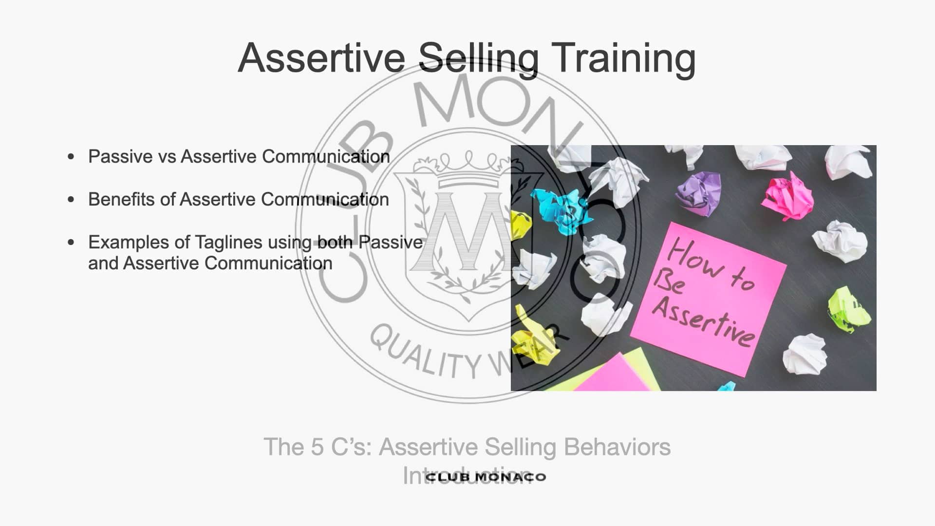 The 5 C’s: Assertive Selling Behaviors Introduction on Vimeo