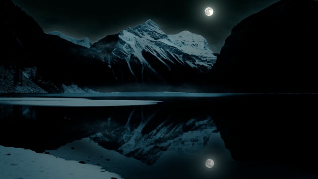 4K Magic of Winter Night, Mt. Robson, Kelly Lake