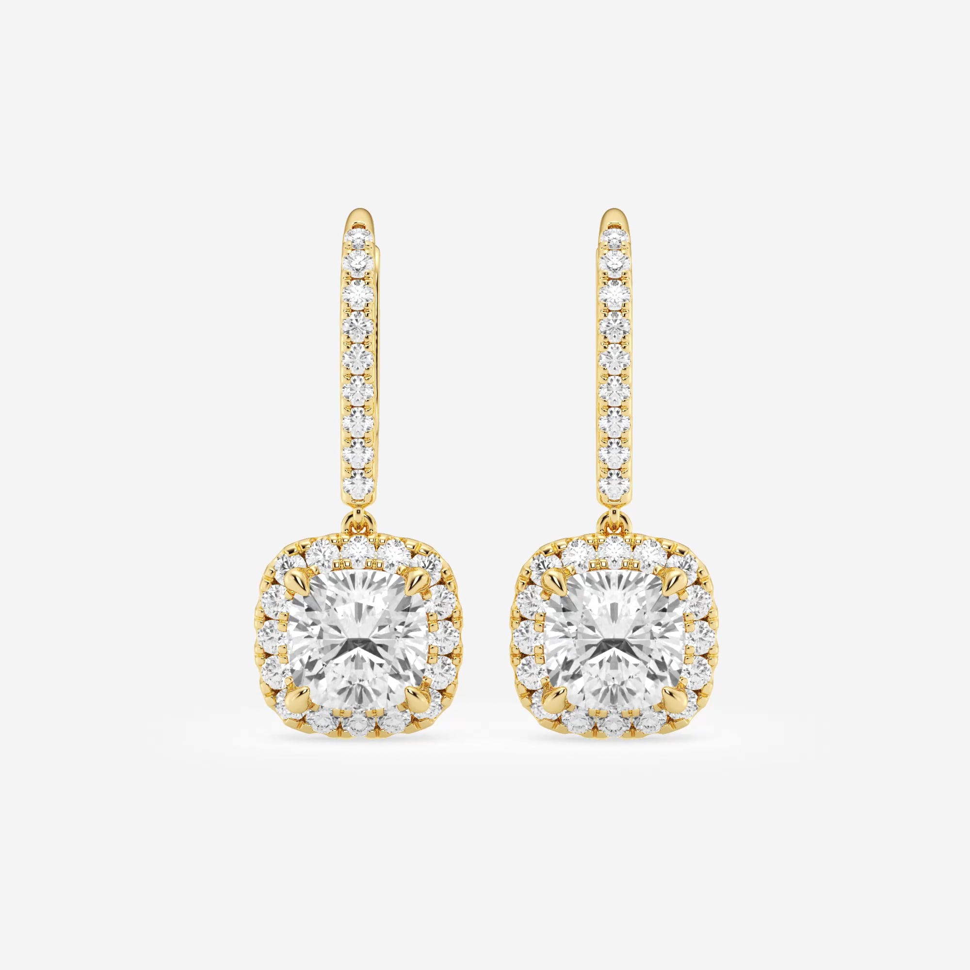 product video for 3 5/8 ctw Cushion Lab Grown Diamond Halo Drop Earrings