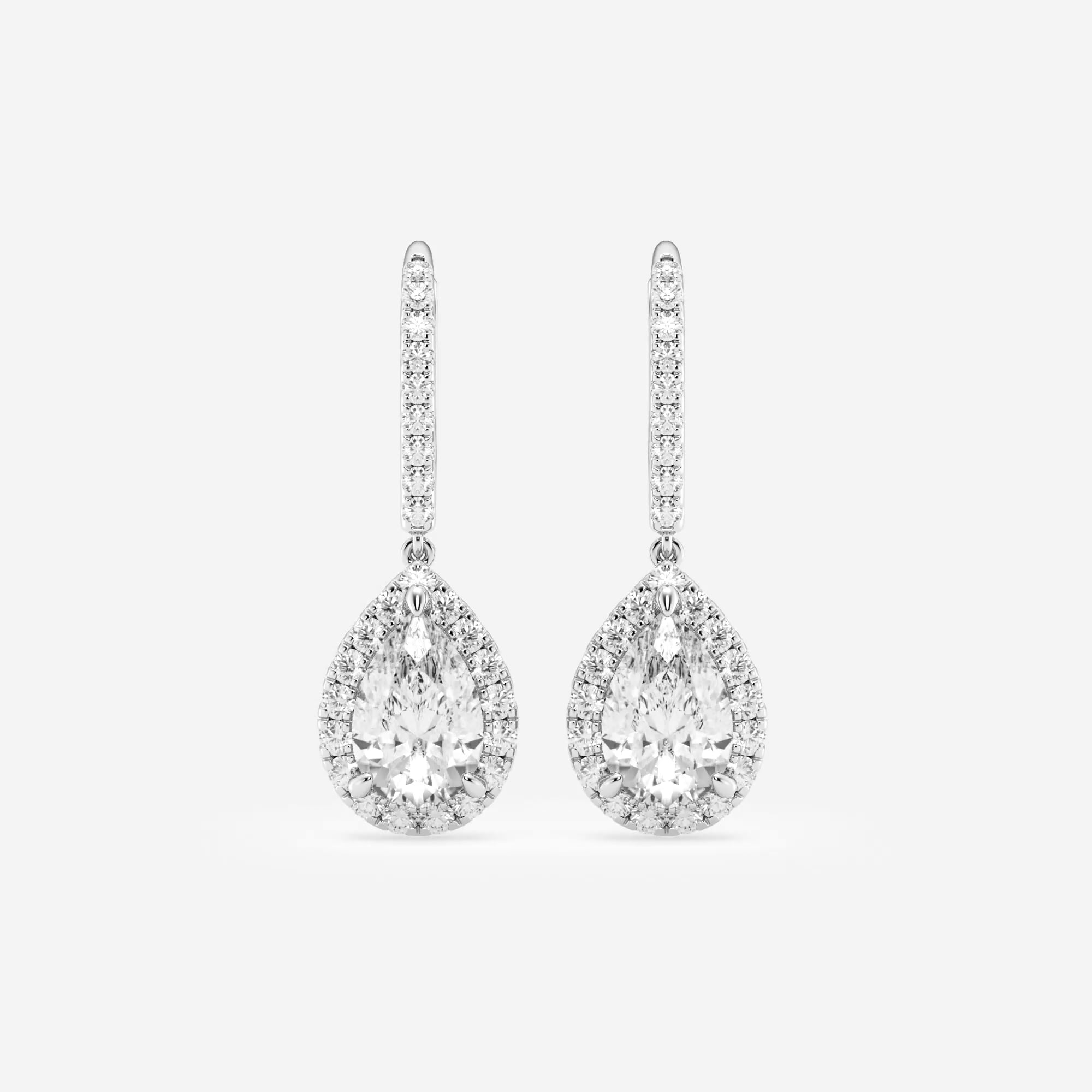 product video for 3 2/3 ctw Pear Lab Grown Diamond Halo Drop Earrings