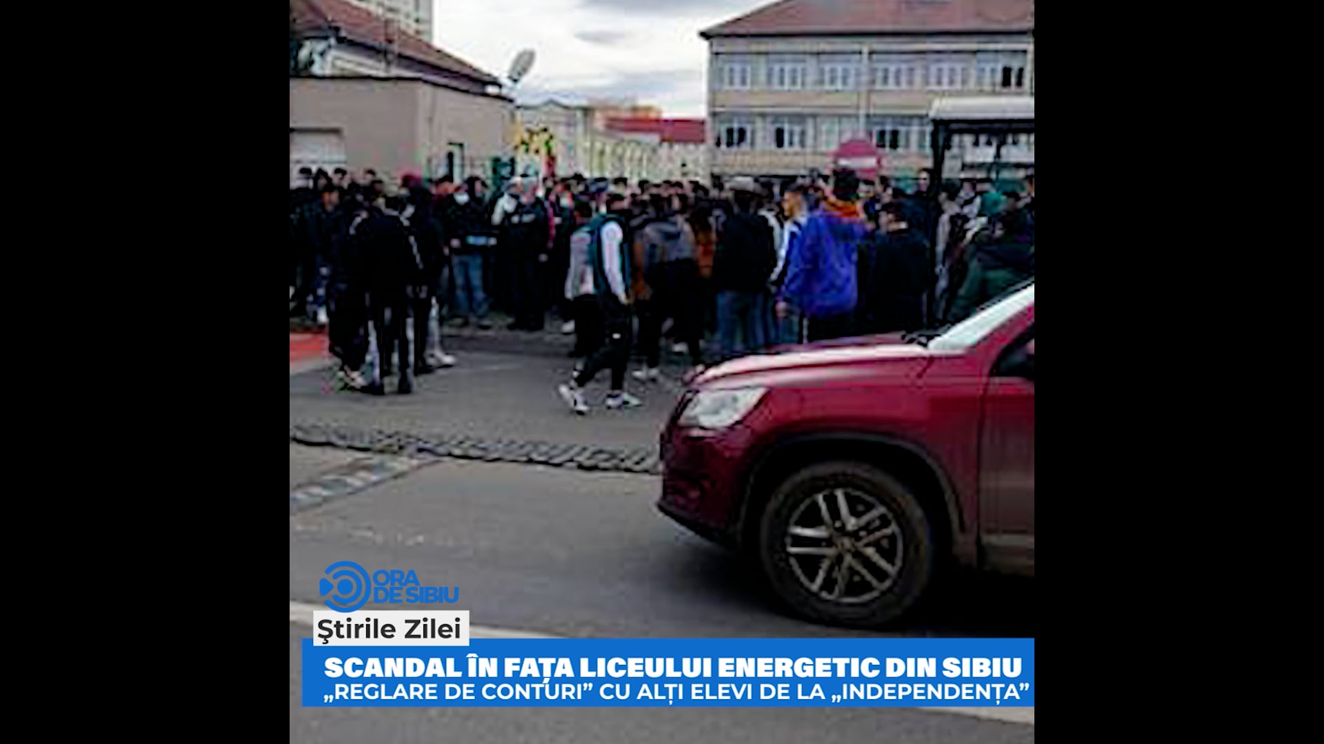 Scandal în fața Liceului Energetic din Sibiu – „Reglare de conturi” cu alți elevi de la „Independența”