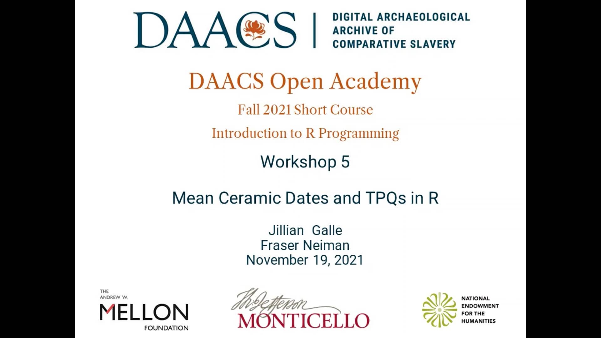 Introduction to R, 5 Mean Ceramic Dates and TPQs in R DAACS