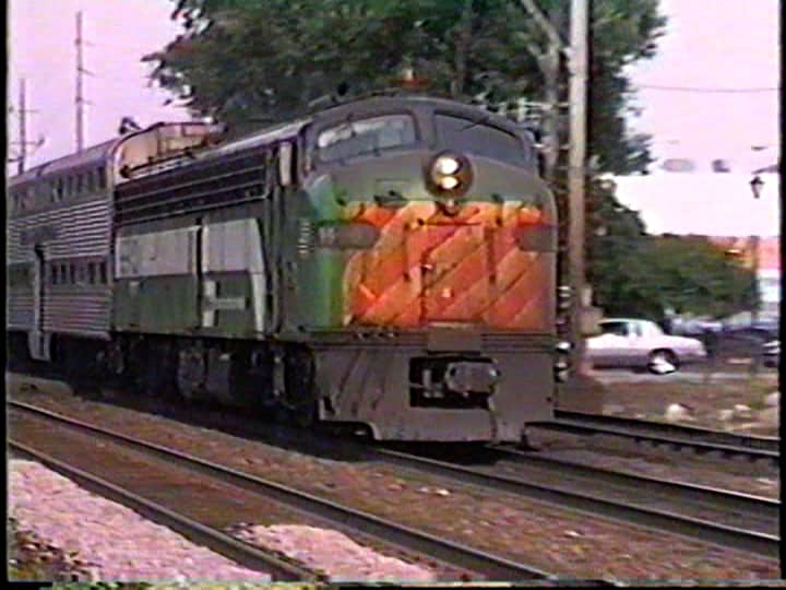 E9 9900 on the Burlington Northern. Metra express westbound at Fairview ...