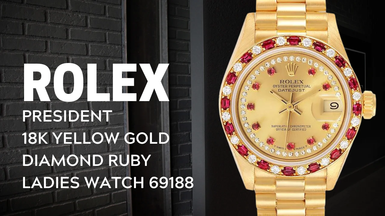 Rolex Datejust President 18k Yellow Gold Diamond Ruby Ladies Watch 69188 Review SwissWatchExpo