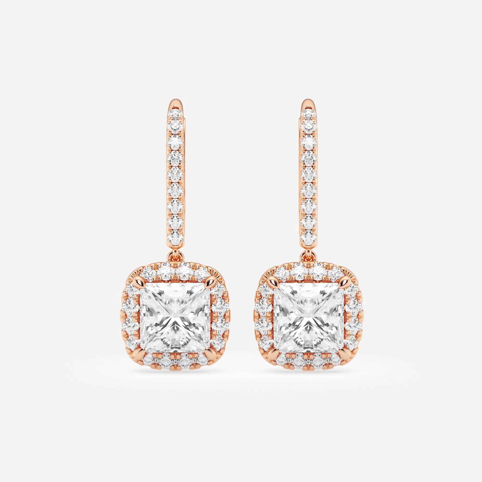 product video for 3 5/8 ctw Princess Lab Grown Diamond Halo Drop Earrings