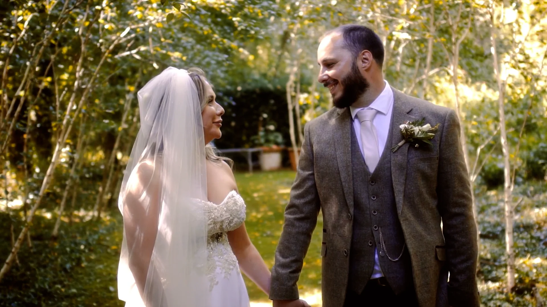 Sam & Tabs wedding film still, Cripps Barn