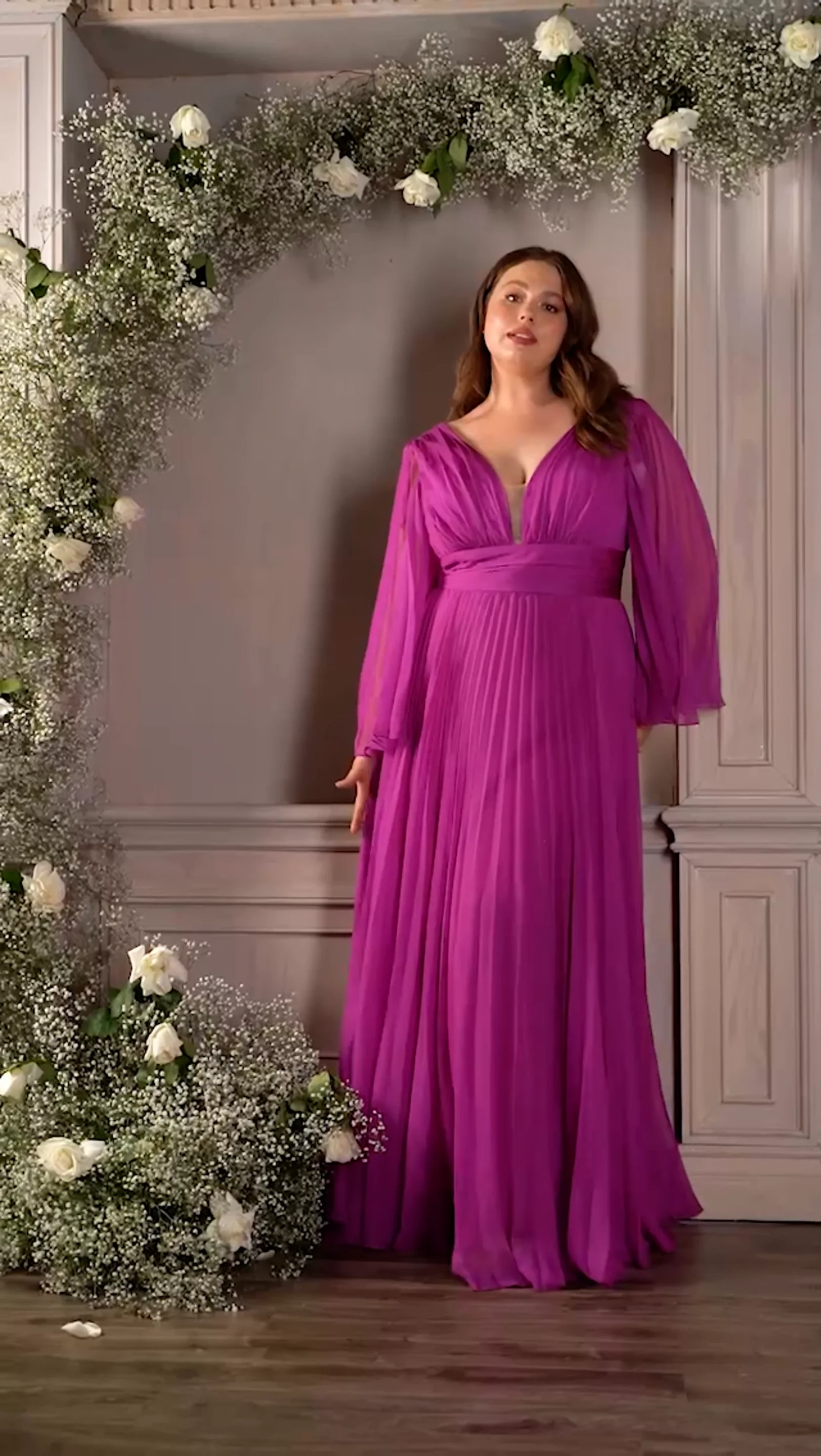 Pleated Chiffon Long Sleeve Gown – Tux-USA®