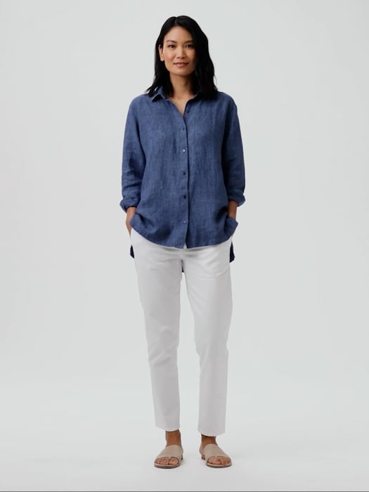 Washed Organic Linen Delave Classic Collar Shirt | EILEEN FISHER