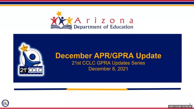 December 08, 2021 - APR/GPRA Update