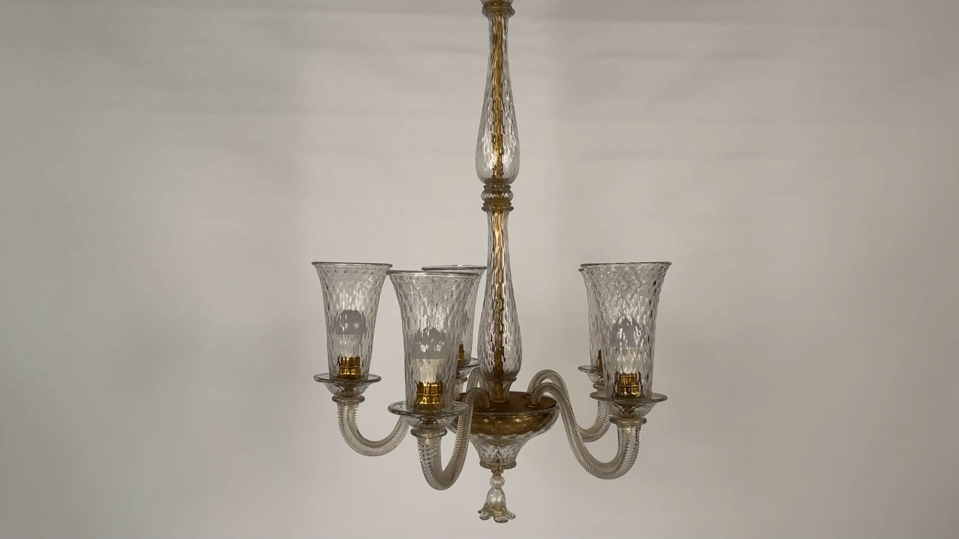 Lustre Vénitien Ancien En Verre Soufflé Italie XXe Siècle - 132x90cm, Halogène