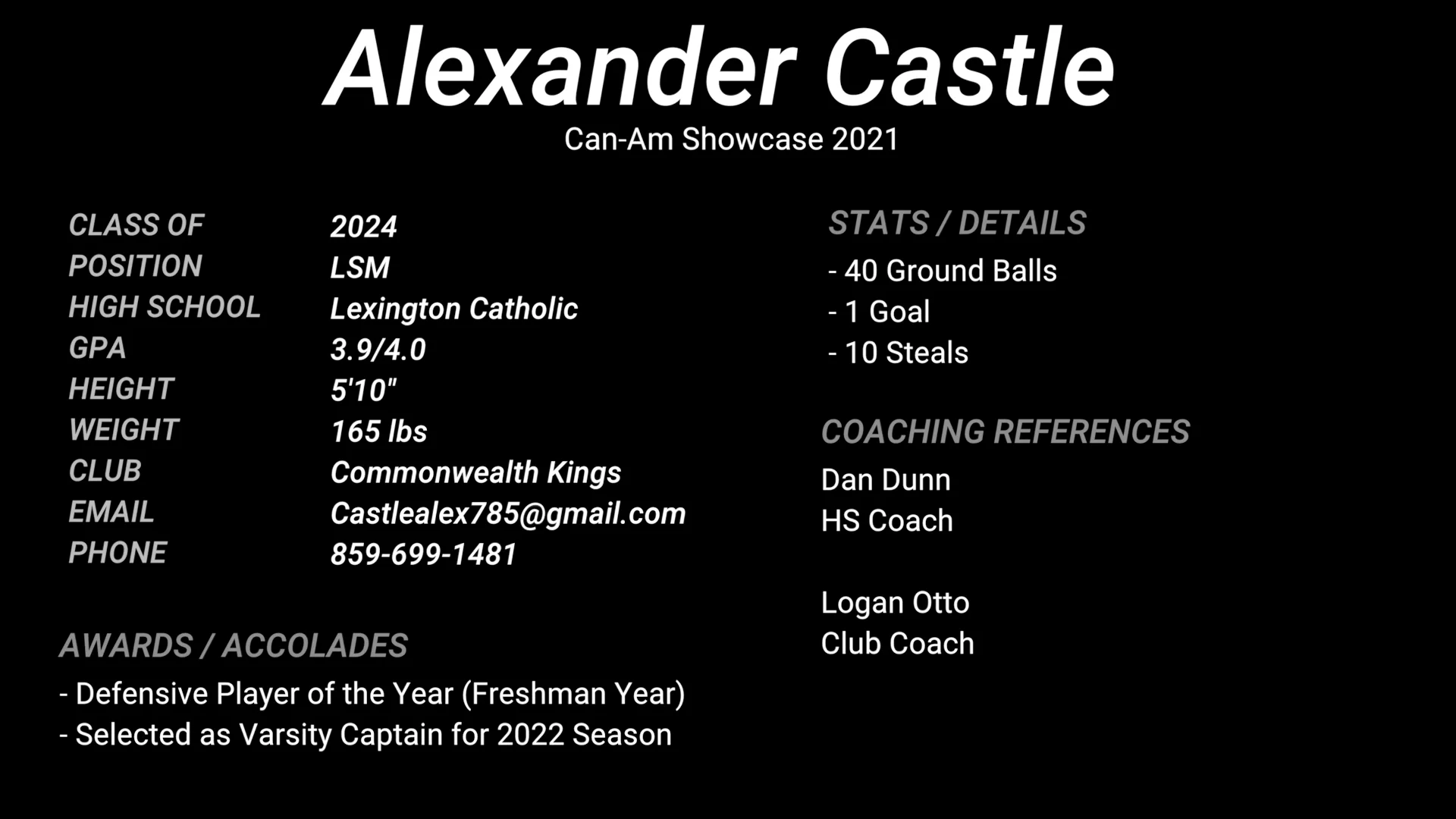 Alexander Castle Lacrosse Highlights 2021 NLV on Vimeo
