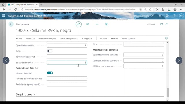 Paràmetres bàsics de reaprovisionament de productes