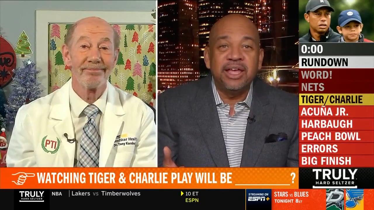 PTI on ESPN Commentary on Tiger and Charlie and Enjoyment of Family Golf (Dec